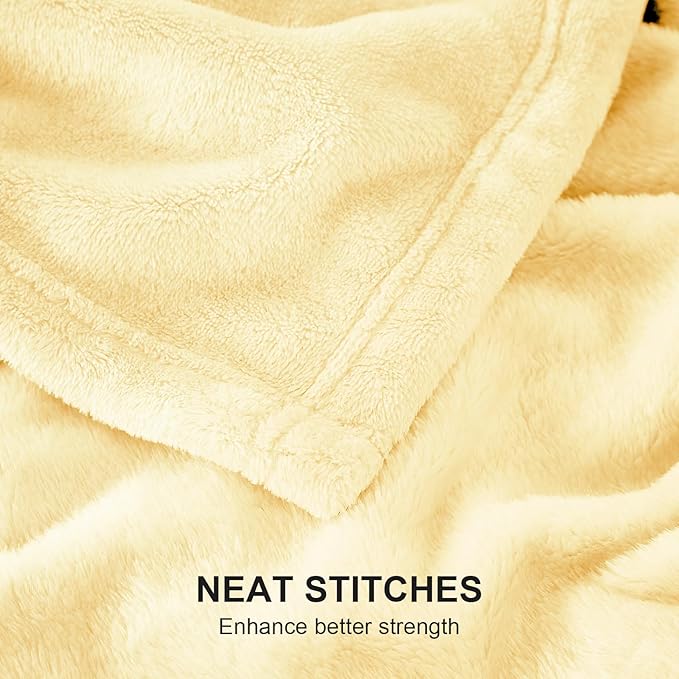 Hansleep Fleece Cream Yellow Queen Blanket, Super Soft Flannel Fuzzy Plush Cozy Blanket for All Seasons, Cream Yellow, Queen 90x90 Inches