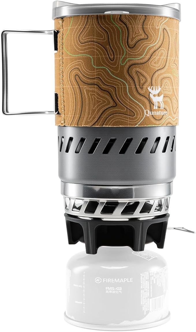 Camping and Backpacking Stove System Integrated Portable Camping Stove 600ML 1700W Lightweight Mini Outdoor Burner Camp Cooking gear for Hiking, Hunting,Trips and Fishing Khaki
