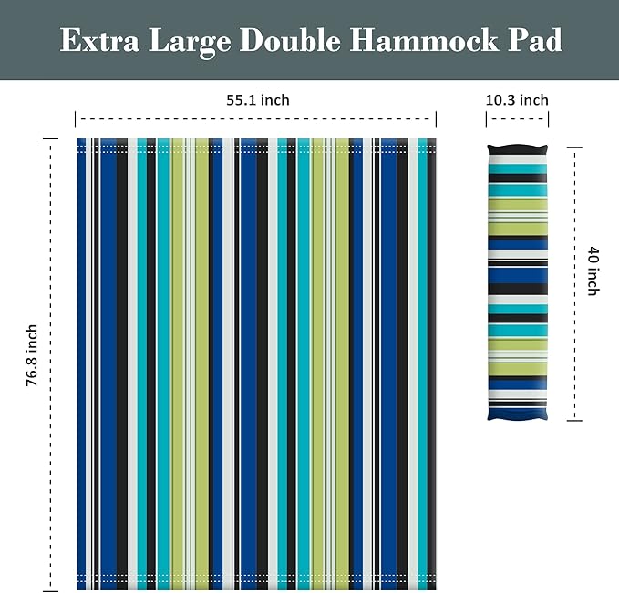 SUNCREAT Outdoor Double Hammock Pad, Soft Comfortable Polyester Pad, Green Stripes