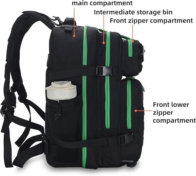 Lovelinks21 45L Tactical Assault Backpack - 3 Day Assault Pack with MOLLE Waterproof Rucksack (Back Green)