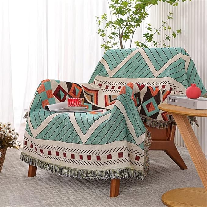 Homesy Southwestern Throw Blankets Navajo Aztec Throws and Blankets Green Multi-Function Boho Throw for Couch Chair Sofa Bed Home Outdoor Beach Car Tent Travel Camping 63"x87"