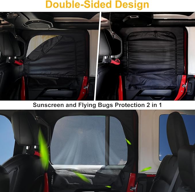 BESTAOO Rear Car Window Shades, 2 PCS Sun Shade for Jeep Side Windows, Side Window Screen Curtains Cover for Camping Compatible with 2007-2025 Jeep Wrangler JK JL & Gladiator JT