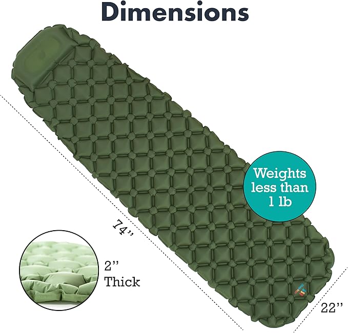 Sleepingo Sleeping Pad for Camping, Green Nylon TPU, Lightweight & Compact, Ideal for Camping and Hiking, Durable Material