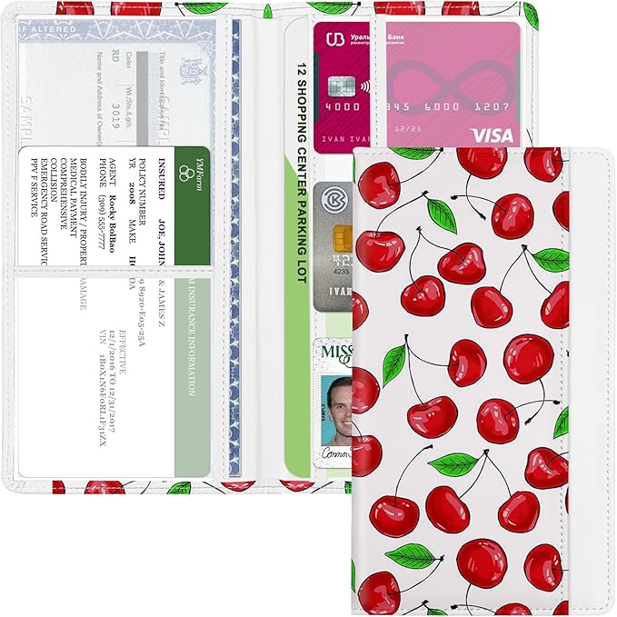 Car Registration and Insurance Holder, with Magnetic Closure for License, Cards and Documents, All Vehicle Needs and Car Accessories (Cherry)