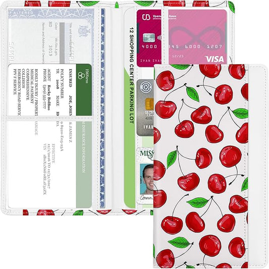 Car Registration and Insurance Holder, with Magnetic Closure for License, Cards and Documents, All Vehicle Needs and Car Accessories (Cherry)