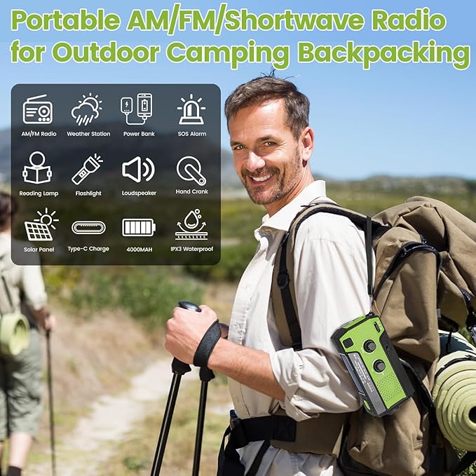 WVL Emergency Radio, 4000mAh/14800mWh NOAA Weather Radio, Solar Hand Crank Emergency Radio with AM/FM/NOAA Weather Alert, Flashlight, Reading Lamp, Cell Phone Charger and SOS Siren(Orange)