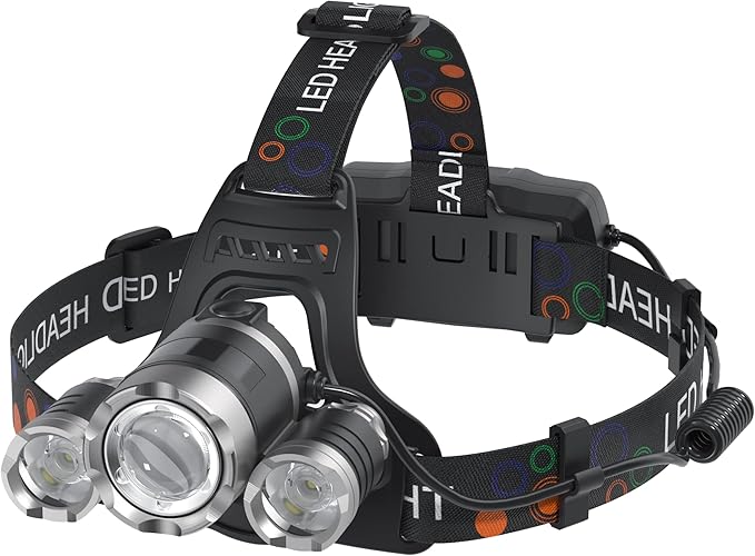 Headlamp, USB Rechargeable LED Head Lamp, 1200 Lumens Super Brightest 4 Modes Head Lamp for Adults Zoom Waterproof IPX4 Headlight, 90°Angle Adjustable Head Lights for Outdoor Camping Hunting