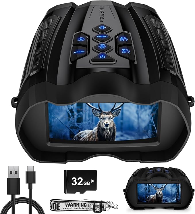 Night Vision Goggles,4K Night Vision Binoculars for Adult with 5000mAh Rechargeable Battery,16X Digital Zoom,3.5" HD Screen and 1000FT Viewing Range,32GB TF Card for Photo and Video,Ideal Gift for Men