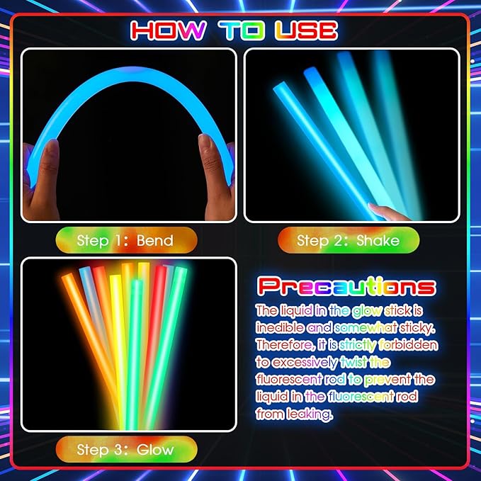 Lewtemi 10 Pcs Large Glow Sticks Big Giant Jumbo Halloween Christmas Emergency Light Stick for Camping Accessories, Survival Kit