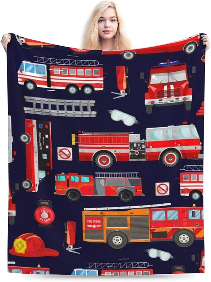 Fire Truck Blanket Soft Cozy Truck Plush Throw Blanket Warm Firefighter Car Flannel Fleece Bedding Stuff Decor Blanket Gifts for Lover Teens Kids Girls Boys Women Adults Bed Travel 60"x80"