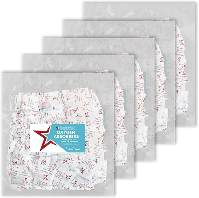 PackFreshUSA: 1000 Pack - 50cc Food Grade Oxygen Absorber Packs - Long-Term Food Storage Guide Included