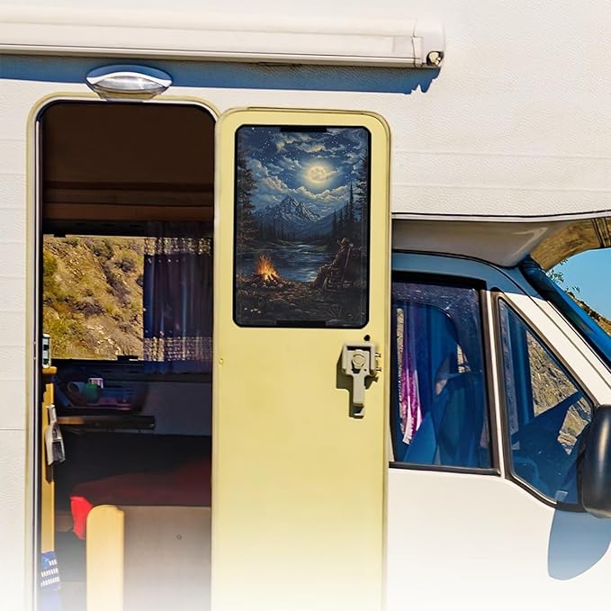 RV Door Window Shade Cover, RV Door Window UV Protective Cover, Foldable Travel Trailer Motorhome Rv Screen Door Protector, Camping Pattern