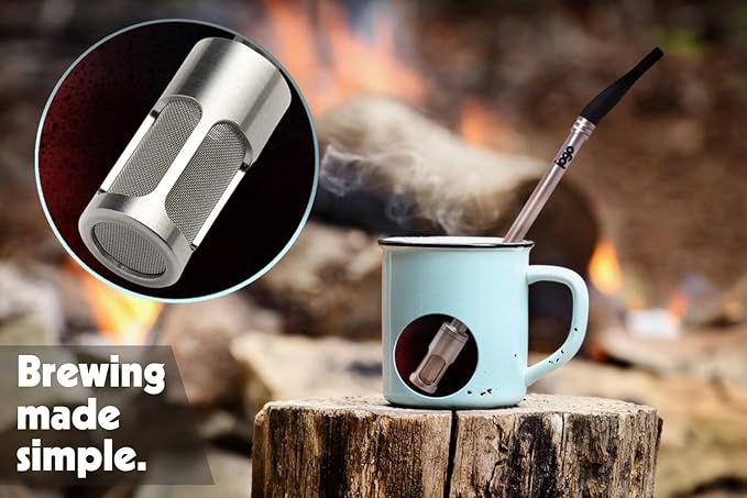 JoGo - The Original Coffee and Tea Brewing Straw - Portable Coffee Maker - Stainless Steel Single Serve Strainer - Filter Function for Hot & Cold Brew - Yerba Mate Straw for Loose Leaf Teas & Coffe