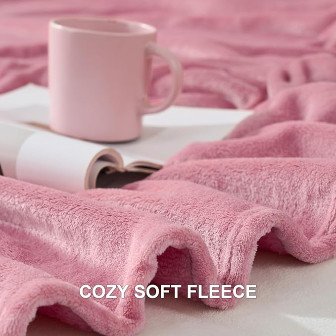 Hansleep Fleece Dusty Rose Twin Blanket, Super Soft Flannel Fuzzy Plush Cozy Blanket for All Seasons, Dusty Rose, Twin 60x80 Inches