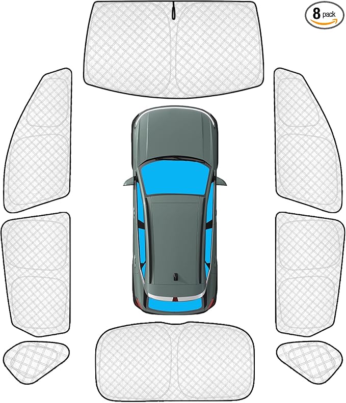KMF 8pcs Thicken Sun Shade for Hyundai Kona 2024 2025 2026 Accessories,Full Car Window Covers Sunshade for Windshield Side Rear, Sun Visor UV Block and Blackout Privacy for Camping Outdoor