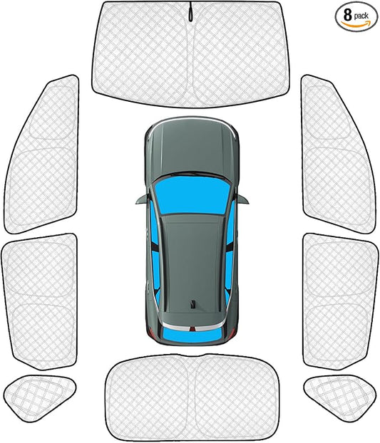 KMF 8pcs Thicken Sun Shade for Hyundai Kona 2024 2025 2026 Accessories,Full Car Window Covers Sunshade for Windshield Side Rear, Sun Visor UV Block and Blackout Privacy for Camping Outdoor