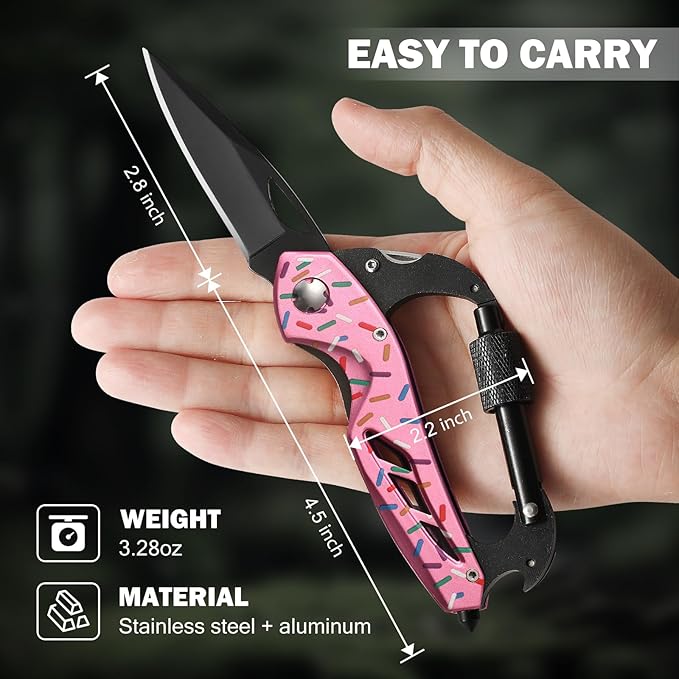 Donut Multitool Carabiner Knife Gifts for Women Men,Survival Gear for Camping Hiking，EDC Carabiners, 6-in-1 Multi Tools with Window Breaker, Bottle Opener and Screwdriver,Gifts for Women Men （Donut）