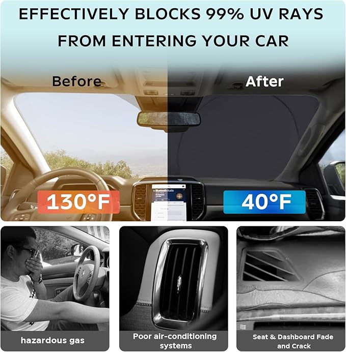 for F150 F-150 Windshield Sunshade Sun Shade BOODANCARS F150 F250 F350 Trucks Windshield Cover Sun Visor Shield 4-Layer 210T UV Ray Reflector Car Front Window Sunshade Protector