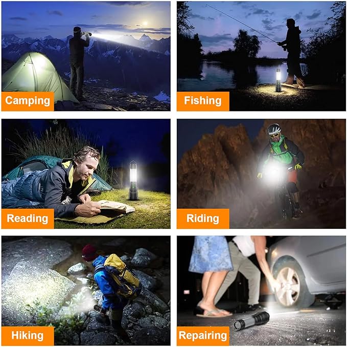 Hoxida Camping Lanterns Flashlight Rechargeable High Lumens- 2000 Meters Long Beam Super Bright LED Flashlight, Waterproof Camping Tent Lights 5 Modes, Zoomable Handheld Flashlight Lantern 4pcs