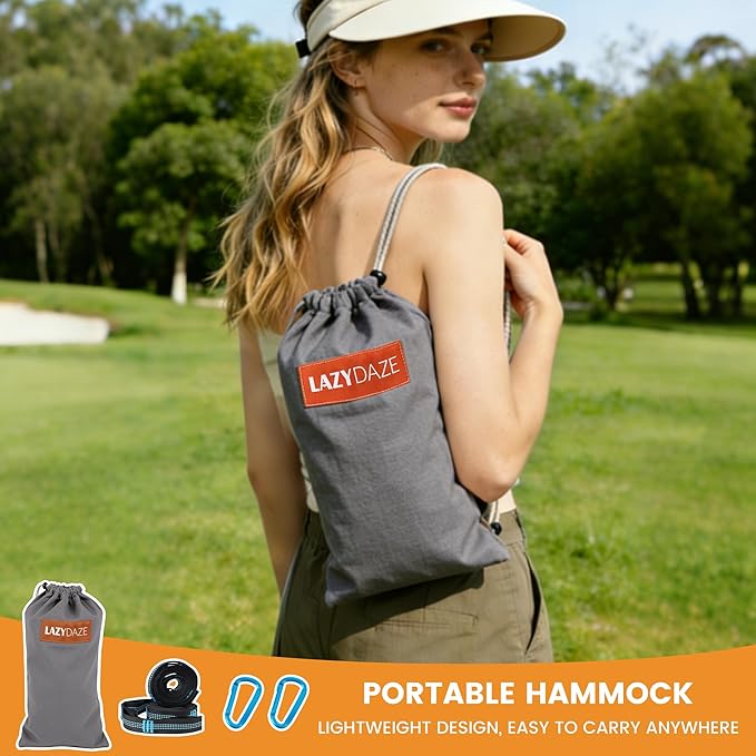 Lazy Daze Hammocks Double Brazilian Cotton Hammock, Extra Large Portable Outdoor Camping Hammock with Tree Straps & Travel Bag for Backyard Patio Poolside Indoor, 550lbs Capacity, Light Gray