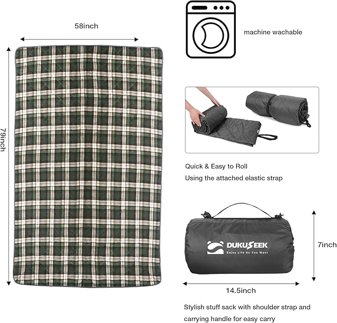 DUKUSEEK Waterproof Stadium Blanket, Hooded Outdoor Blankets Waterproof Windproof for Cold Weather, Emergency Warm Blanket with Quilted Cotton and Thick Fleece for Picnic, Camping, Outdoor Sports