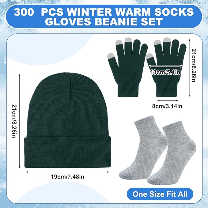400 Pcs Thermal Blankets Winter Warmth Set Bulk, Warm Socks Winter Touchscreen Gloves Beanie Hats Emergency Foil Blankets (Elegant)
