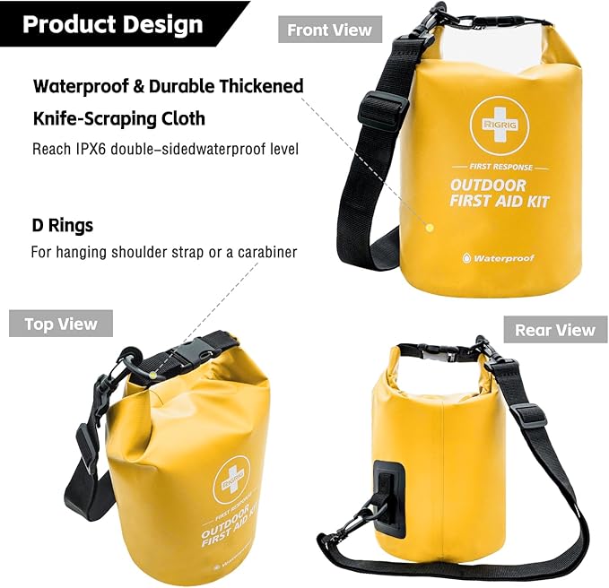 Waterproof First Aid Kit 186 Pcs Survival Gear, Portable Small Boat Dry Bag Bug Out Bags, Emergencies Medical Kit Ideal for Boating, Fishing, Hiking, Camping, Kayaking (Yellow)