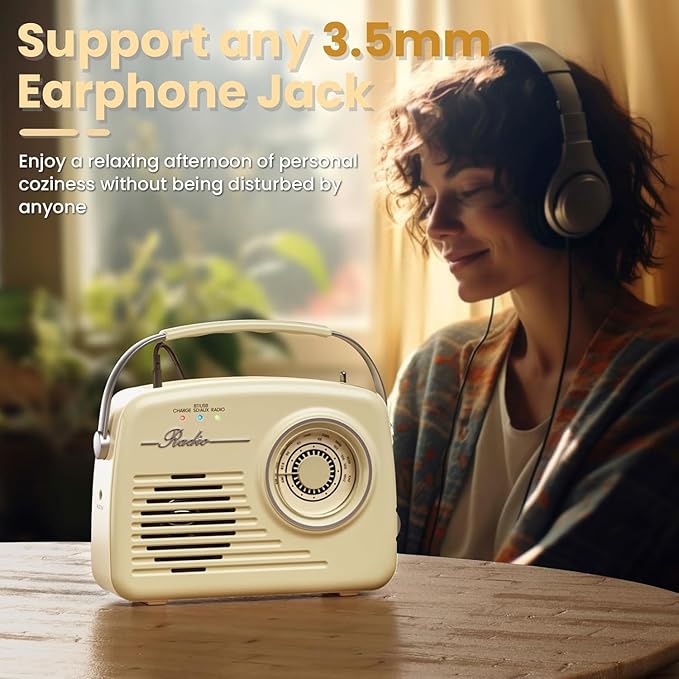 Portable AM FM Radios, Battery Powered and Plug in Wall for Home/Outdoor/Kitchen, Vintage Retro Radio with Bluetooth, Large Dial Easy to Use (p350)