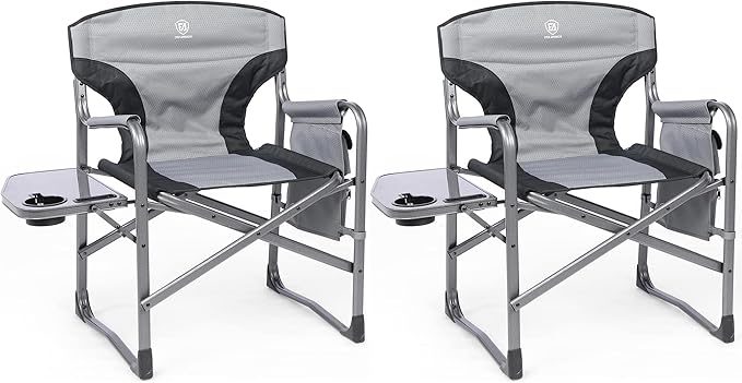 EVER ADVANCED Aluminum Lightweight Folding Director Chair, 350lbs Heavy Duty Camping Chair with Side Table & Storage, 19" Joint-Friendly Height Easy to Stand, Portable Makeup Artist & Vendor Chair