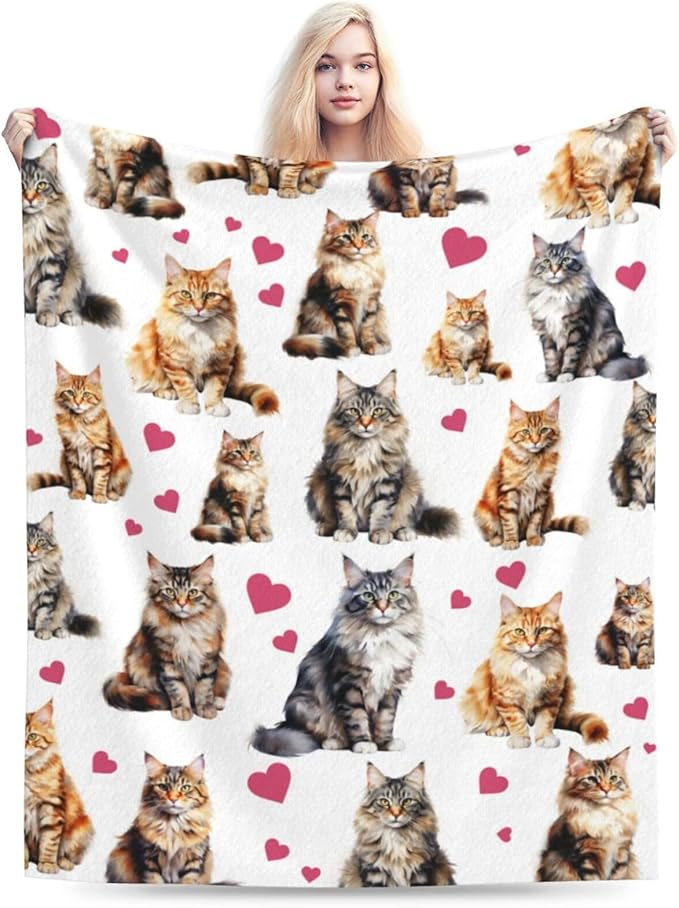 Cat Blanket Soft Cute Kitten Maine Coon Plush Throw Blanket Warm Flannel Fleece Bedding Stuff Animal Decor Blanket Gifts for Cat Lover Girls Boys Kids Adults Women 40"x50"