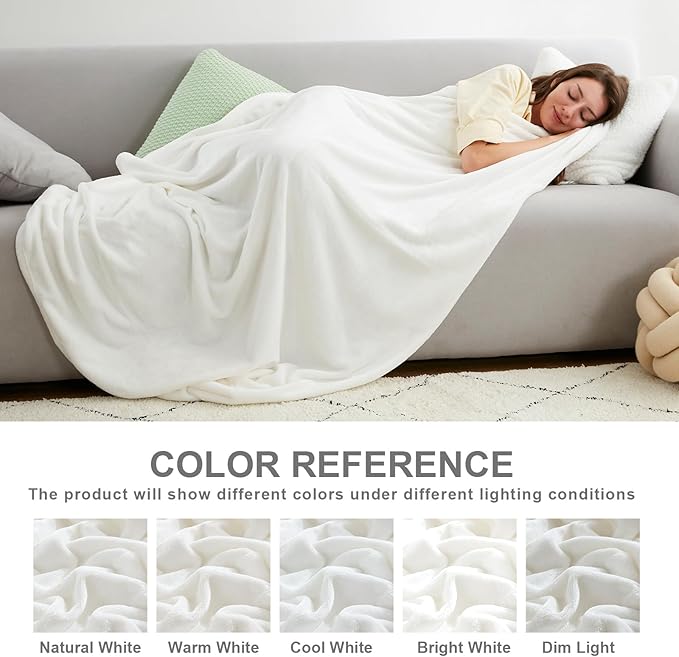 Hansleep Fleece White Full Blanket, Super Soft Flannel Fuzzy Plush Cozy Blanket for All Seasons, White, Full 84x90 Inches