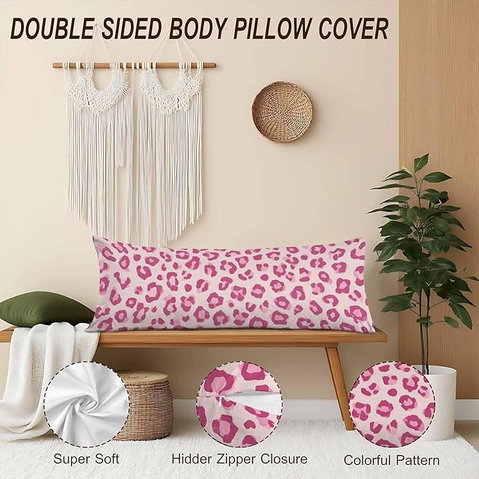 Decorative Body Pillow Covers 20x54inch Leopard, Cheetah Leopard Print Pink Super Soft Body Pillow Case Cushion Cover Wrinkle Fade Body Pillowcases for Bed/Sofa/Couch/Patio/Balcony