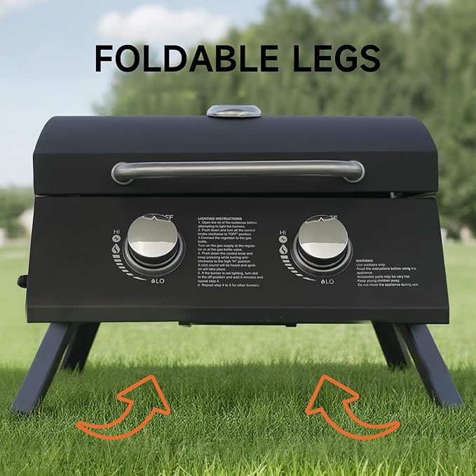 Portable Grill Propane. Portable Gas Grill With Dual Burners,Table Top Grill Propane Twist-Start Ignition, Perfect For Camping, Tailgating, And Grilling, With Easy Installation.