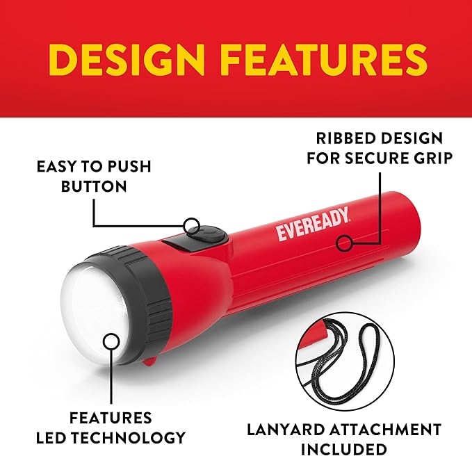 Eveready LED Flashlight Bright Reliable Flashlights for General Purpose, Great for Camping, Car, Emergency Storm Power Outage Handheld Flashlight (Batteries Included)