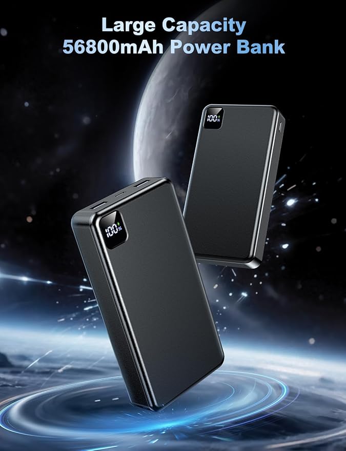 Portable Charger Power Bank, PD 22.5 W Fast Charging Large Capacity Battery Pack, 56800mAh Portable Phone Charger for Travel Camping Essential Compatible with iPhone 17/16/15/14/13 Series, iPad-Black
