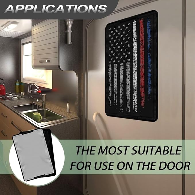 RV Door Window Shade, American Flag Red Stripe 26"x17.3" Reflective RV Blackout Window Cover Privacy Camper Sun Shade, Universal Rv Accessories for Outside