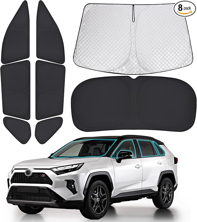 XCBYT 2019-2024 RAV4 Full Coverage Window Shades | 6-Layer Blackout Insulated Sun & UV Protection | Custom Fit Privacy Covers for Camping, Sleeping & Car Living (8 PCS)