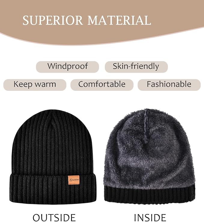 LCZTN Winter Beanie Hat and Touchscreen Gloves Set for Men and Women,Beanie Gloves Set with Warm Knit Fleece Lined