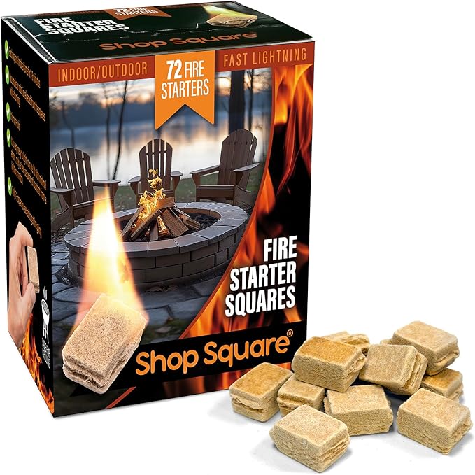 Fire Starter Squares (72 Pack) - Fire Starters for Fireplace, Grill, BBQ, Camping, Wood Stove and Bonfire Accessories - Odorless & Water Resistant