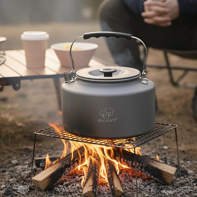 Bulin Camping Kettle, 2.2L Large Portable Stovetop Tea Kettle Fast Heating Boiling Hot Water for Open Fire Lightweight Coffee Pot with Anti-Scald Handle & Carry Bag for Outdoor Hiking Picnic Travel