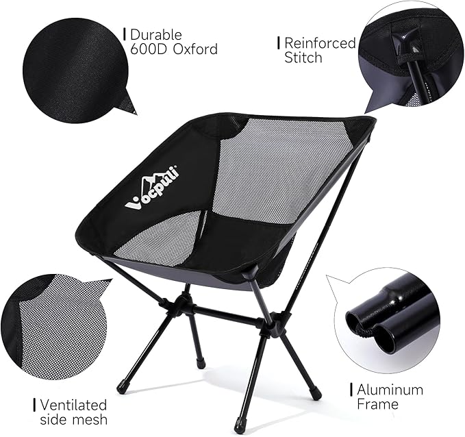 Camping Chair, Lightweight Folding Backpacking Hiking Chair, Compact Portable 330 lbs Capacity，Gifts for Men (Black -1pack