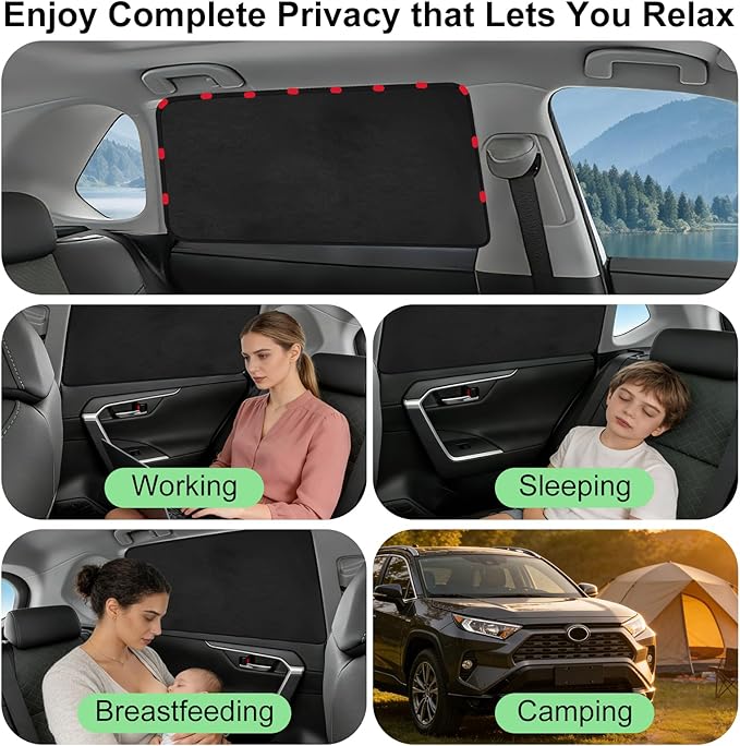 Car Window Shades for 2019-2024 Toyota RAV4 Rear Window, Suede Fabric Window Covers for Privacy Car, Custom Fit Without Steel Rings, UV & Heat Protection Magnetic Installation (2 PCS)