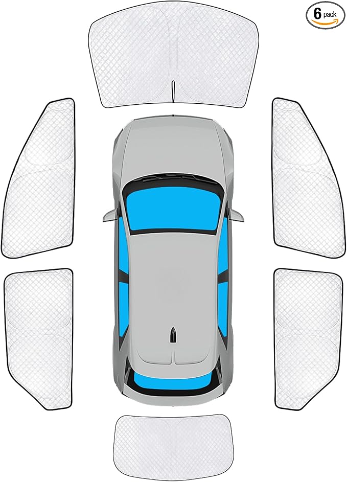 KMF 6pcs Thicken Sun Shades for Hyundai Ioniq 5 Accessories 2022-2025 2026, Custom Fit Full Car Window Covers Sunshade for Windshield Side Rear, Sun UV Block and Blackout Privacy for Camping Outdoor