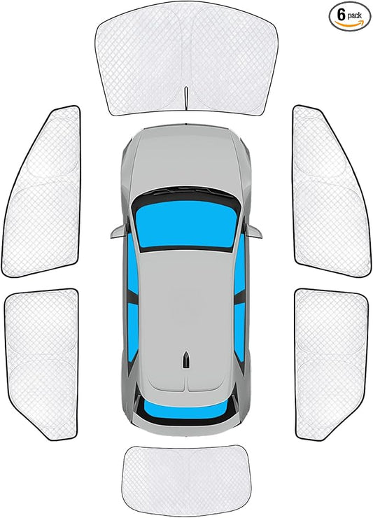 KMF 6pcs Thicken Sun Shades for Hyundai Ioniq 5 Accessories 2022-2025 2026, Custom Fit Full Car Window Covers Sunshade for Windshield Side Rear, Sun UV Block and Blackout Privacy for Camping Outdoor