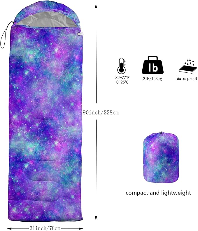QOOMO Axolotl Cute Camping Sleeping Bags,3 Season Warm & Cool Weather,Lightweight,Waterproof Sleeping Bags for Adults & Kids,Traveling,and Outdoors