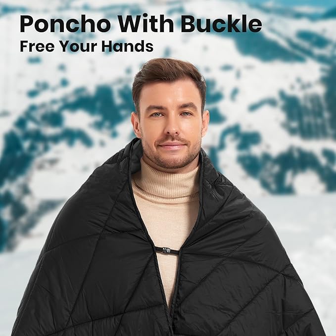 Ultralight Puffy Blanket, Outdoor Camping Blanket, Water-Resistant and Packable, Great for Camping, Stadium, Traveling, Backpacking, Picnic and Beach. 79"x55". Black.