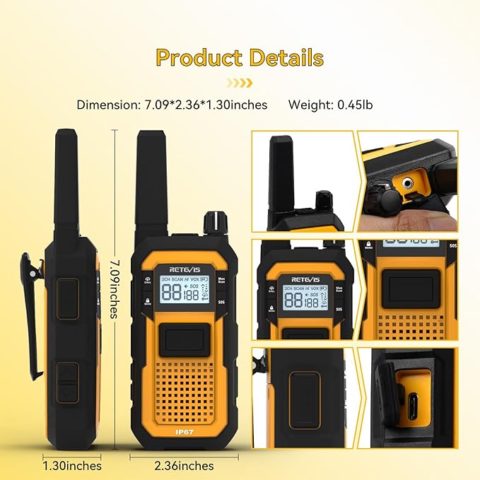 Retevis RB48 Heavy Duty IP67 Waterproof-Walkie Talkies,Covers up to 300,000 Square Foot-Business 2 Way Radios for Manufacturing Warehouse Construction Jobsite-Radios and 6-Way-Charger Bundle (20 Pack)