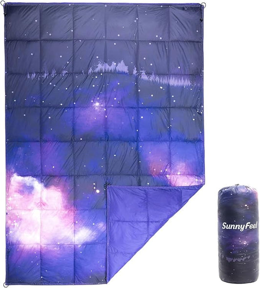 SUNNYFEEL Outdoor Camping Blanket,55"x79", Single-Sided Printed Polyester Camping Blanket for Traveling Hiking Picnic Stadium Beach Party,Starry Sky