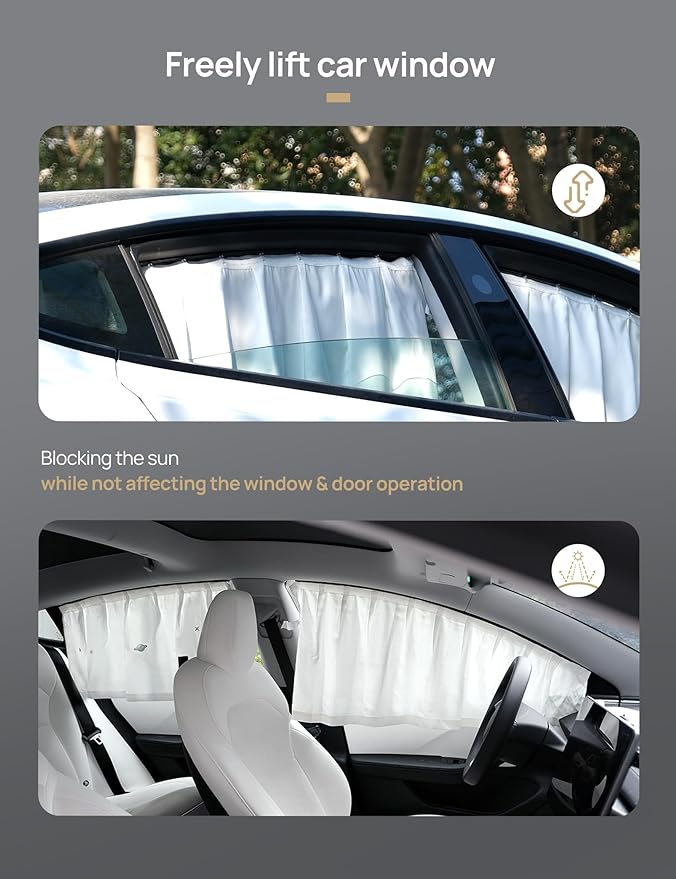 TPARTS Side Window Sunshade for Tesla Model 3 2018-2026 (Including Model 3 Highland), Privacy Curtain Blinds Front & Rear Window Shade Silk Fabric Set of 4 (Standard, Premium, Performance)