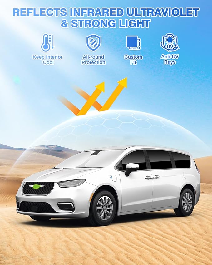 Canvcle Sunshades for Chrysler Pacifica 2017-2025 2026 Accessories Windshield Sun Shade Side Rear Window Shade Cover Sun Visor Shield Privacy Protection Keep Vehicle Cool Black 8PCS